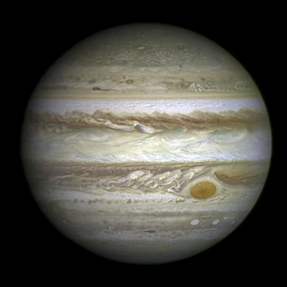 Jupiter mit Wolkenbändern und Großem Roten Fleck, Aufnahme des Weltraumteleskops Hubble